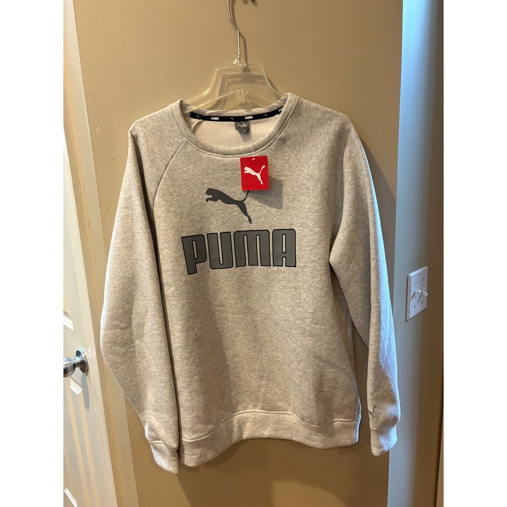 Puma Mens Essentials Big Logo Crewneck Sweatshirt Light Gray Heather 883217-89 L